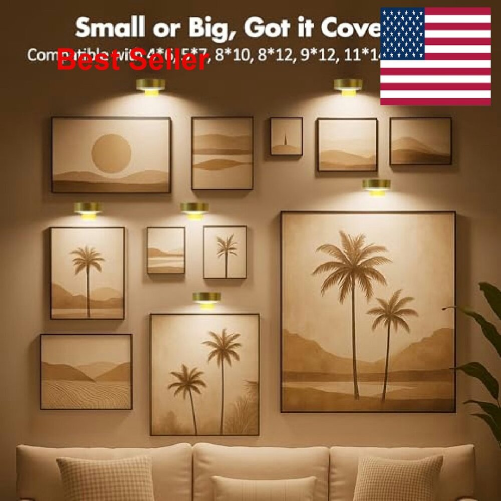 Magnetic LED Picture Lights Remote Dimmable Timer Art Display Wall Decor - Picture 7 of 7